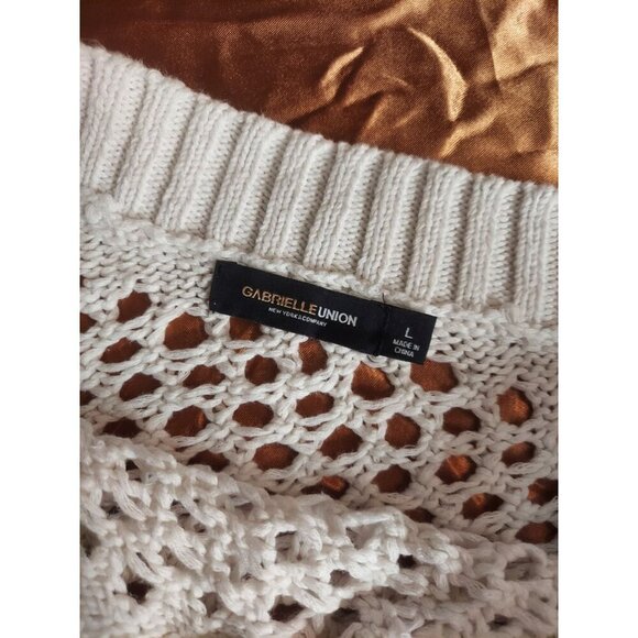 Gabrielle Union Open Knit Sweater Womens Sz L Off The Shoulder Cream W - Picture 3 of 3